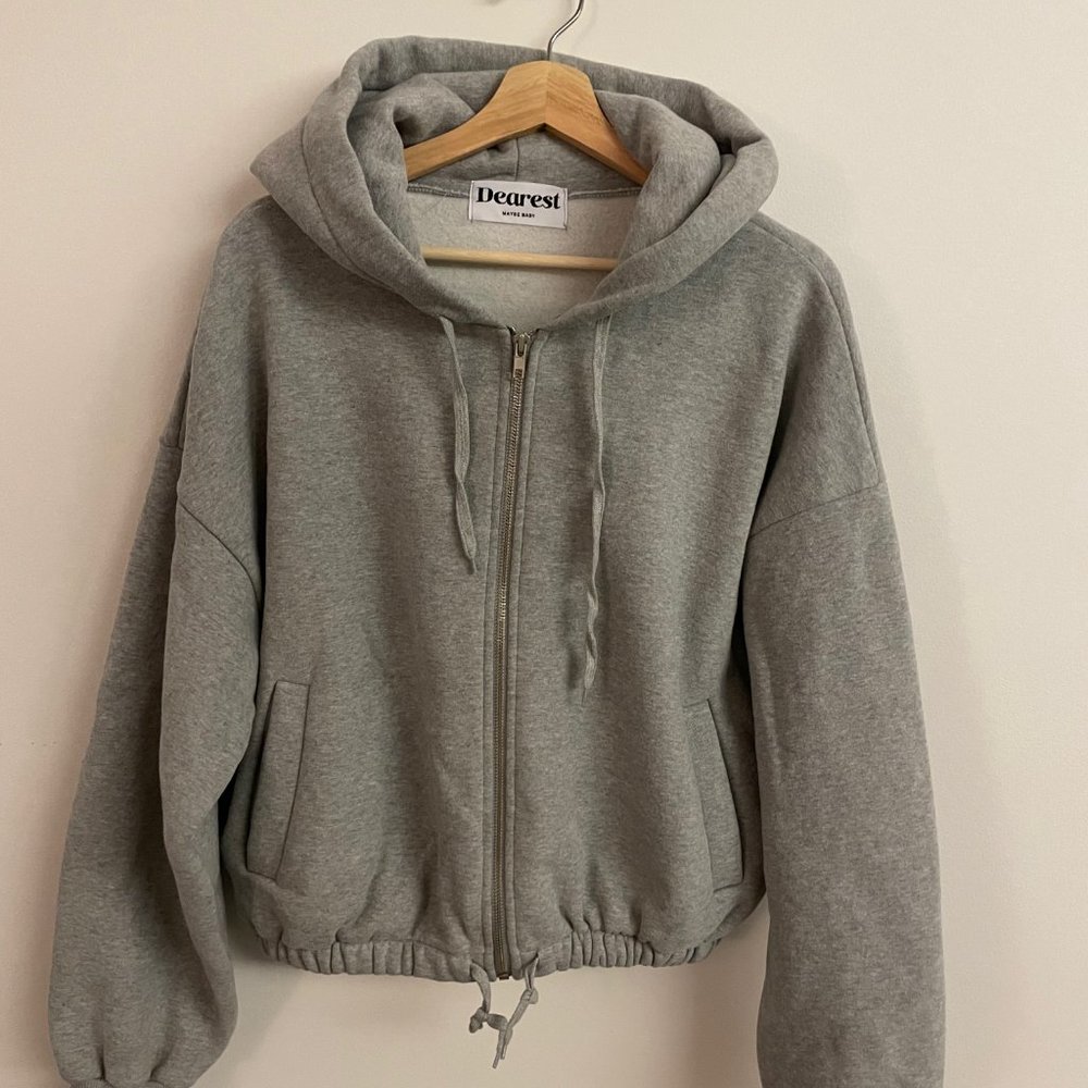 cropped fleece hoodie grey